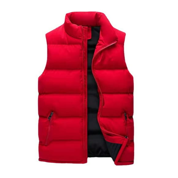 Tenmix Gilet à Fermeture Éclair Complète pour Homme Coupe Régulière Manteaux d'Hiver Chauds Doudoune Veste de Vacances Gilet Sans Manches Vêtement d'Extérieur Rouge m