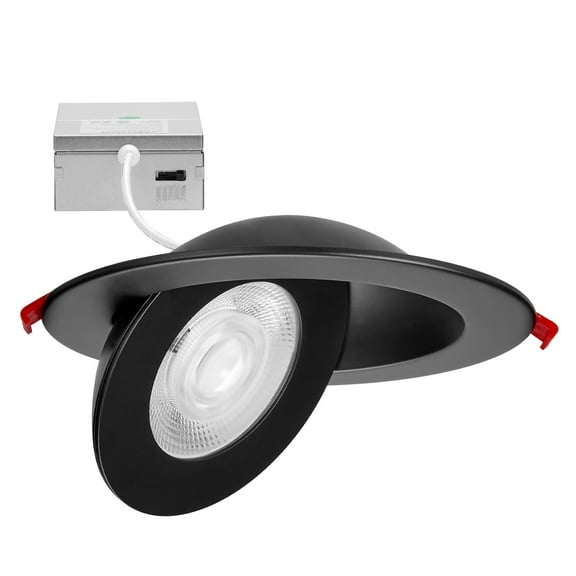 Maxxima 6 in. Adjustable Slim Recessed LED Floating Gimbal Downlight, 1100 Lumens, 5 CCT Color Selectable 2700K-5000K, Black Trim