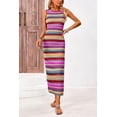 thumbnail image 5 of PRETTYGARDEN Womens Summer Sleeveless Tank Dress Crew Neck Striped Side Slit Bodycon Casual Maxi Dresses, 5 of 7
