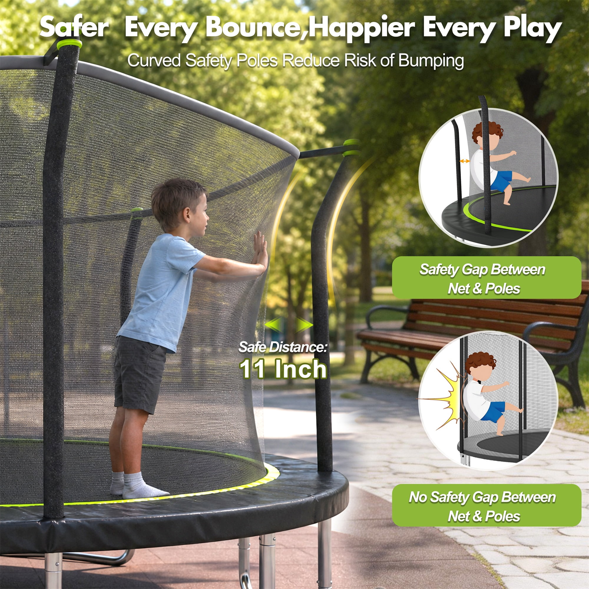 Alvantor 14Ft Trampoline for Kids, Recreational Trampoline with Enclosure Net and Ladder Green
