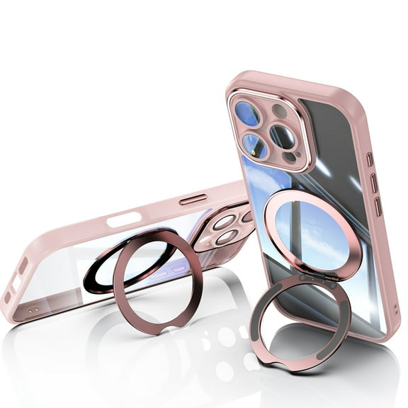 Allytechgroup iPhone 16 Pro Case with Camera Lens Protector, Rugged Shockproof Kickstand Bumper Ring Holder Slim Fit Drop Proof Phone Case for Apple iPhone 16 Pro, Pink