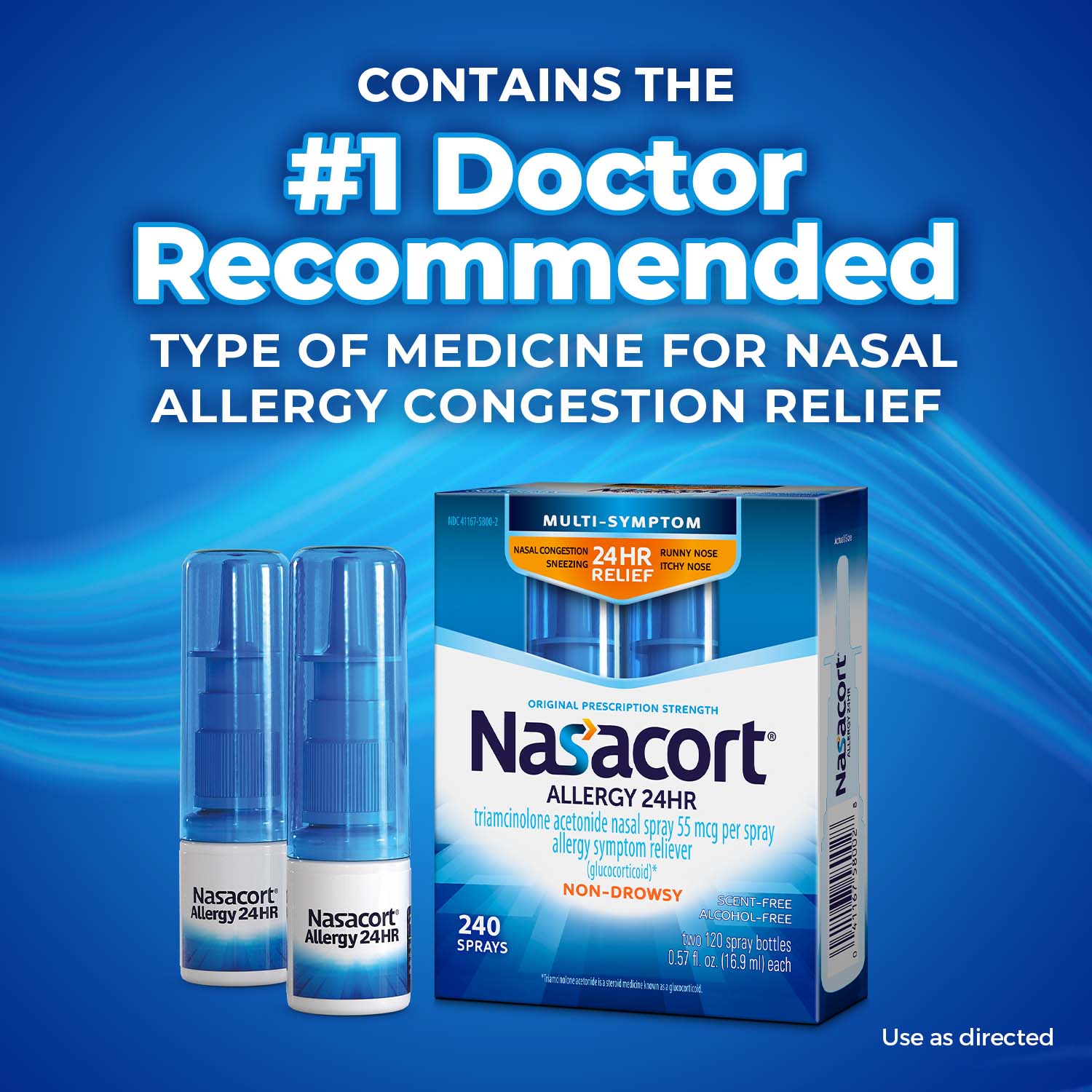 Nasacort 24HR Allergy Nasal Spray for Adults, Non-drowsy & Alcohol Free, 120 Sprays, 0.57 fl.oz. 2pk - image 5 of 9