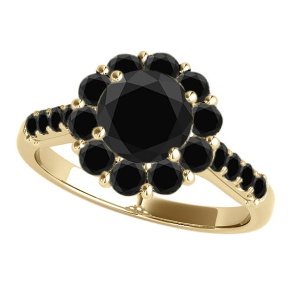 2 Carats Black Diamond Flower Shape Engagement Ring 10K Solid Yellow Gold