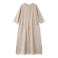 thumbnail image 5 of Women Cotton Linen Maxi Dress 3/4 Sleeve Crewneck Slit Shift Dresses Plus Size Casual Fall Trendy Oversized Tshirt Dress, 5 of 7