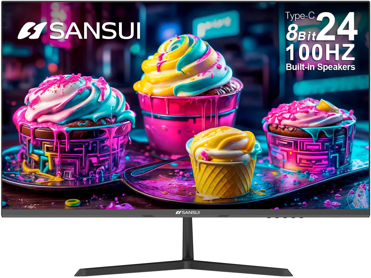 SANSUI 24 Inch Monitor with Built-in Speakers, USB Type-C 100 Hz FHD ...