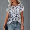 thumbnail image 5 of USSUMA Womens 2022 Summer Casual T-Shirts Leopard Print Petal Short Sleeve Tops Loose Comfy Blouse Lightweight Cute, 5 of 8