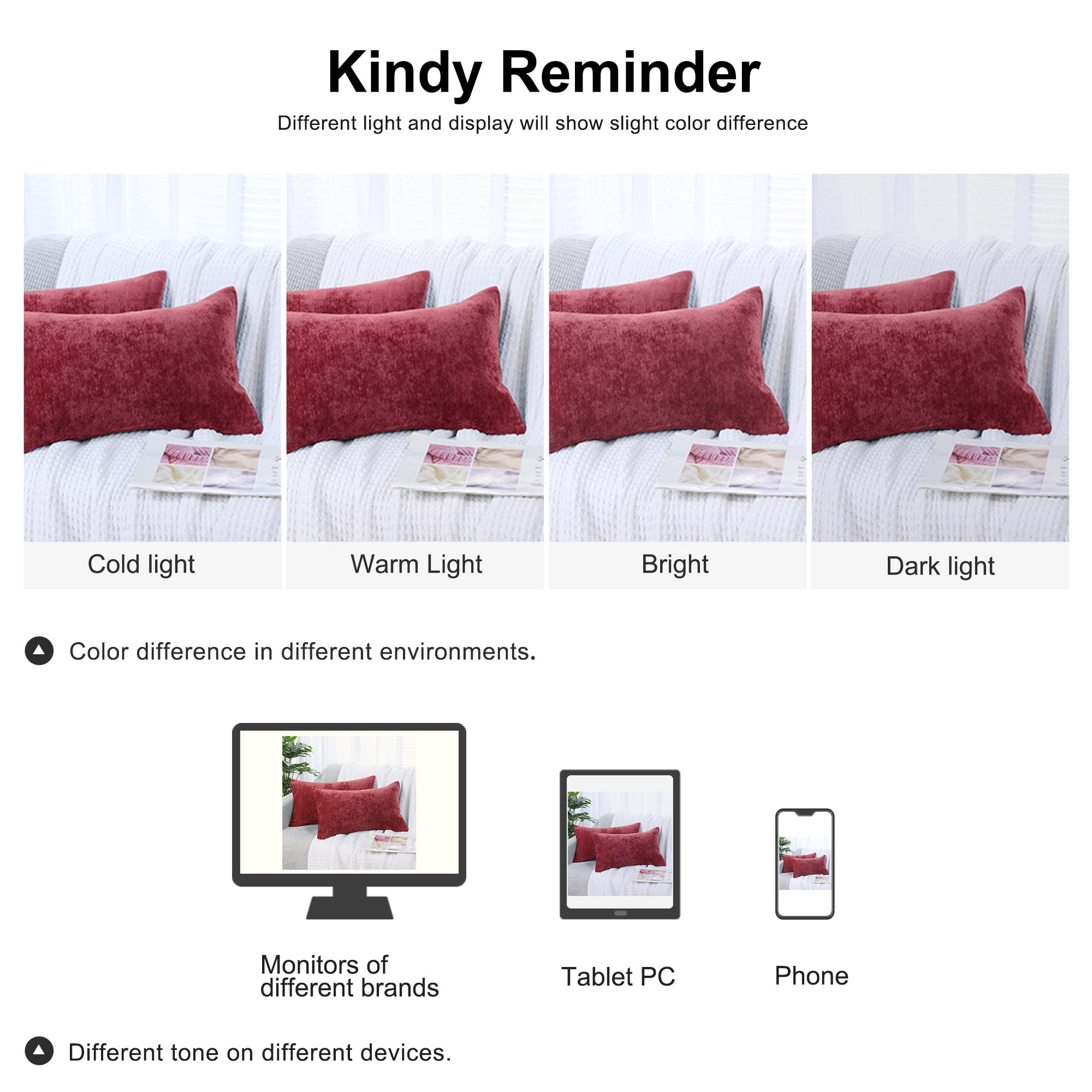 REGALWOVEN Set of 2 Chenille Throw Pillow Covers, Soft Decorative Cushion Covers Burgundy 12x20 Inch