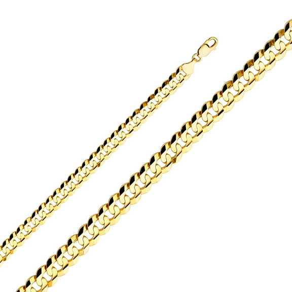Dimaya Fine Jewelry Genuine 14k Yellow Gold 9.8mm Wide Concave Cuban Men's Chain Necklace - Available in 24" 26"