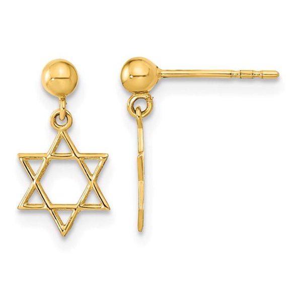 14K Yellow Gold Star of David Post Dangle Earrings