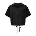 thumbnail image 3 of Women Casual Crop Short Sleeve Button Down Blouses Shirt Collar Loose Fit Shirt Black XL, 3 of 6