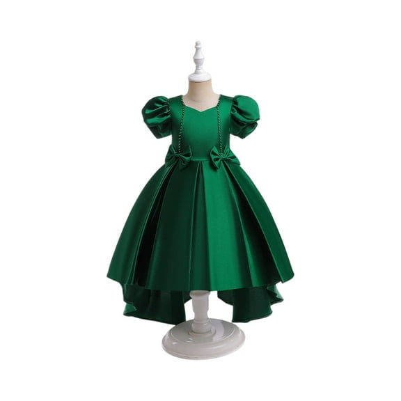 Elegant Princess High Low Dress for Girls Formal Occasion Puff Sleeve Gown with Decorative Accents for Birthday Party Wedding Performance