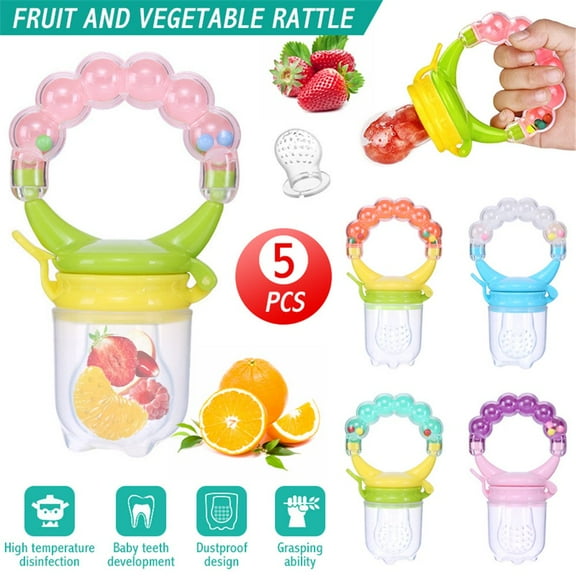 POINTERTECK 5pcs Baby Pacifier Food and Fruit Feeder, Silicone Teether,S Size for Baby Boy 6-12 Months Old