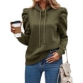 thumbnail image 2 of Sudadera con Capucha de Larga Abullonada y Cordón Ajustable para Mujer, Estilo Informal, para Otoño e Invierno Verde M, 2 of 8