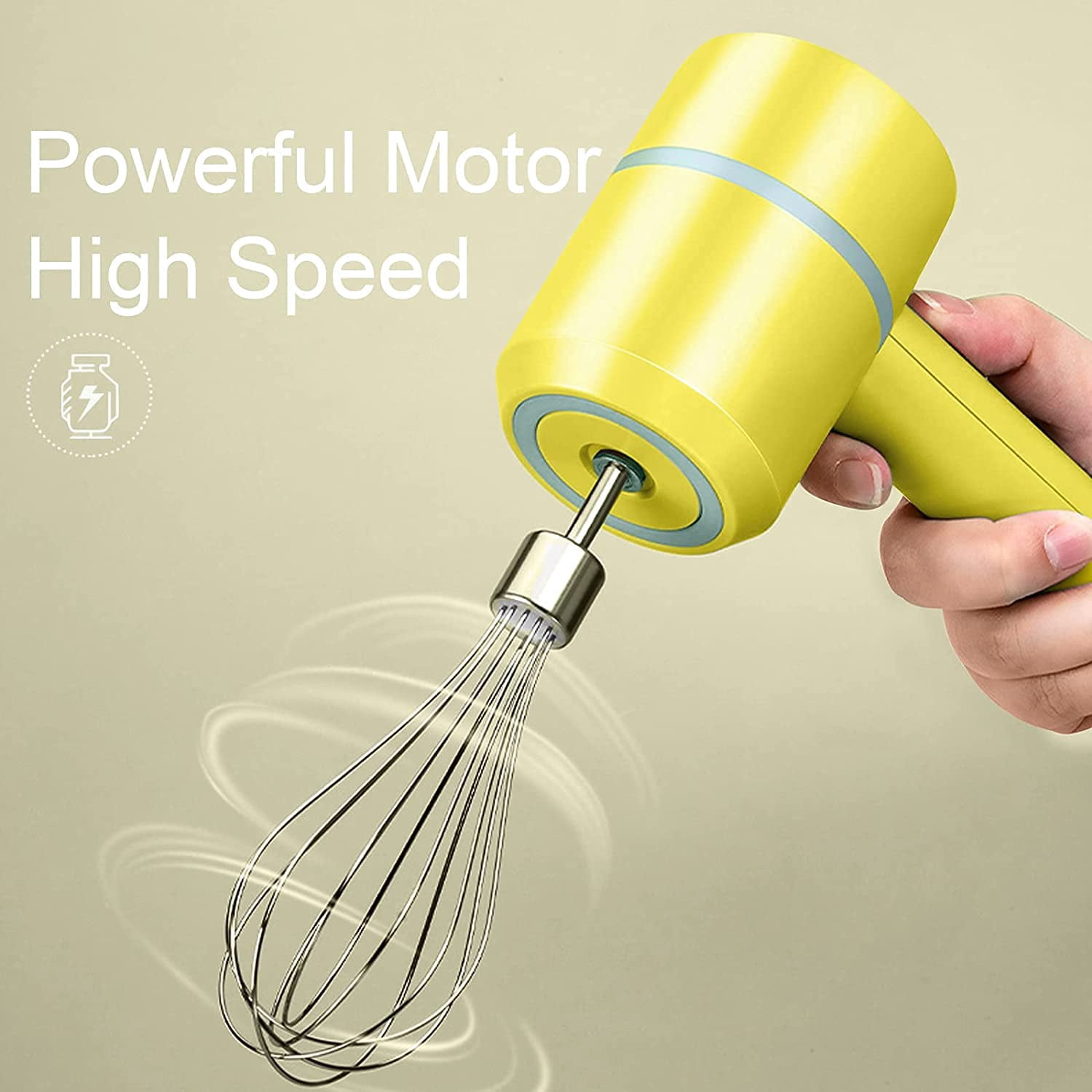 KWELLK Mini Wireless Hand Mixer, 20W Ultra Power Cordless Portable Kitchen Mixer Handheld Mixer With 3 Speed + 3 Stainless Steel Accessories Food Mixer for whisking egg , Cream, Cake