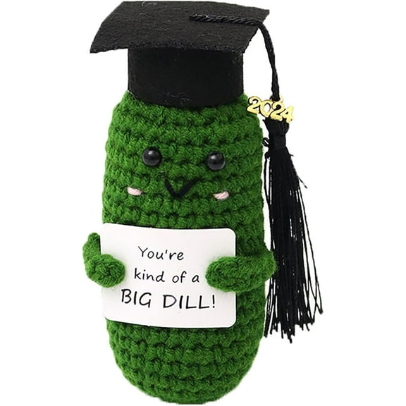 Handmade Mini Funny Positive Doctoral Hat Cucumber, Creative Wool Pocket Knitted Cucumber Toy Doll with Encouragement Card Cute Crochet Potato Tiny Positive Emotional for Birthday Gift