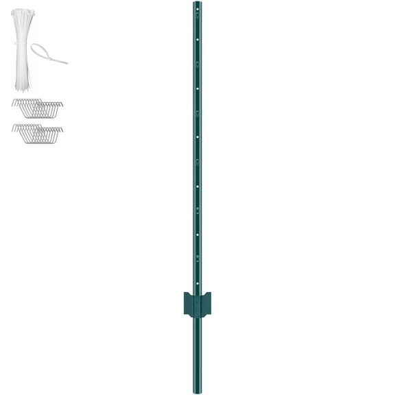 10-Pack Heavy Duty 4FT Metal T-Posts - Green Powder-Coated Steel Fence Posts for Farm, Garden & Pasture - Compatible with Wire Mesh & Electric Fencing