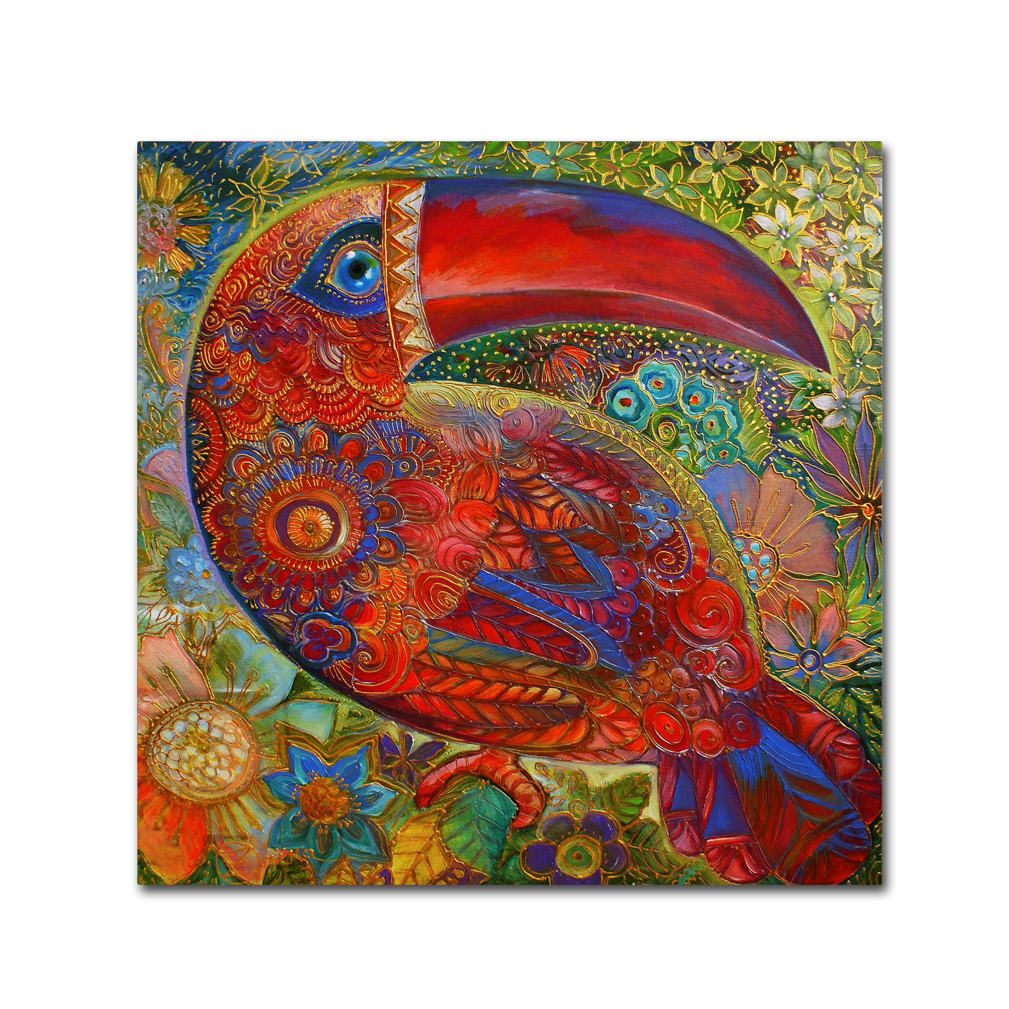 Blue Floral Toucan Pattern Funky Animal Canvas Wall Art Large Picture Print 