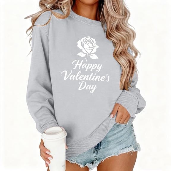 Goodtrade8 Valentines Sweatshirts Womens Long Sleeve Gifts Heart Holiday Valentines Sweatshirts Women Casual Crew Neck Pullover