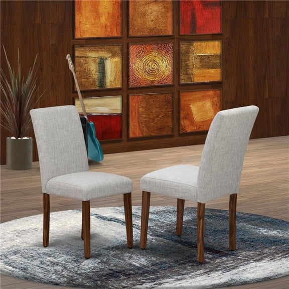 Abbott Antique Walnut Hardwood Structure Dining Chairs with Doeskin Linen Fabric Seat & Simple Back - Set of 2