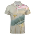 thumbnail image 4 of Chinese Lotus Men Zipper T-shirt Summer Casual Short Sleeve T-shirt Top, 4 of 7