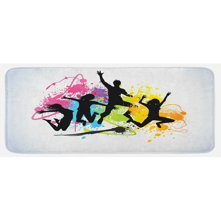

Youth Kitchen Mat Jumping People Set Against Elements Teenagers Having Fun Energy Activity Plush Decorative Kitchen Mat with Non Slip Backing 47 X 19 Multicolor by Ambesonne