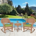 thumbnail image 2 of Jeco 3pc Wicker Rocker Chair Set in Honey with Green Cushion, 2 of 10