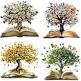 thumbnail image 1 of 4Pcs 6.3 Inch Tree of Life Window Sticker Flowers Butterfly Book Removable Window Decals PVC Vinyl Film Non Adhesive Alert Cling for Stop Birds Dogs Pets Strikes Home Office Shop Decor, 1 of 9