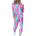 thumbnail image 2 of Viikei Elegant Pajama Set Silk-Touch Sleep Experience,Women Winter Letter Print Round Neck Long Sleeve Trousers Casual Home Wear Suit Pajams Sets Purple XXL, 2 of 5