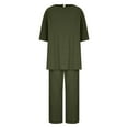 thumbnail image 5 of Dazajoo Women's Two Piece Lounge Set Summer Dressy Casual 3/4 Sleeve Top Wide Leg Pants Suits Plus Size Going Out Sets Daily Deals,Army Green,S, 5 of 7