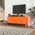 thumbnail image 3 of 3 Door Lockable Metal TV Stand Storage Cabinet with Accent Cabinet Locker, Wide Heavy Duty Media Console for Large 100+ Inch TVs, Home Office Entertainment Center, Orange 22"H X 47.3"W X 13.8"D, 3 of 11