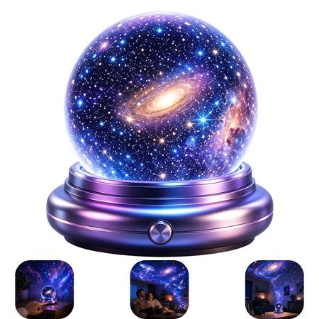 3D Galaxy Projector Night Light Crystal Ball Lamp Universe Star Ceiling Projection Night Light Tabletop Decor Lamp Indoor Ambient Light for Bedroom Living Room Ideal Gift for Teens Adults