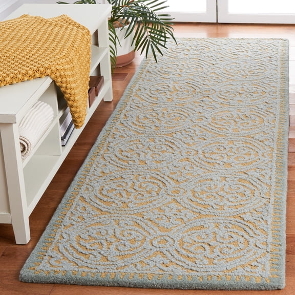 SAFAVIEH Cambridge Jordan Geometric Wool Runner Rug, Blue/Gold, 2'6" x 18'