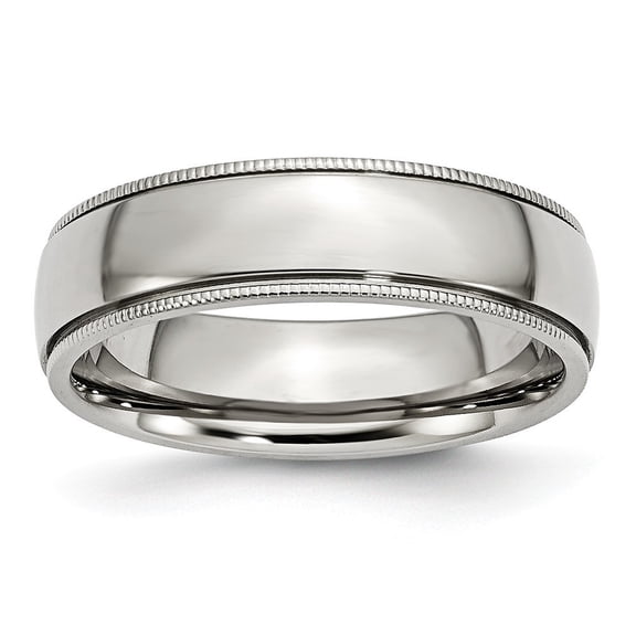 Stainless Steel Grooved and Bead Charmed 6mm Polished Band Ring - Size 10