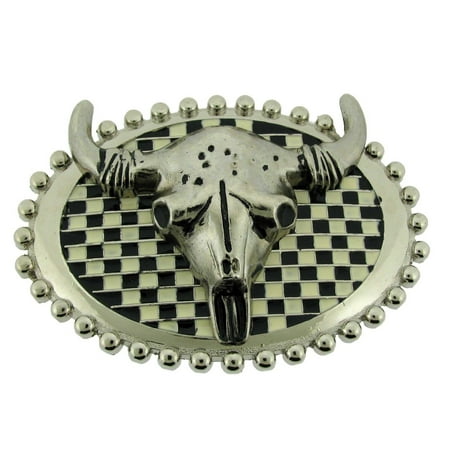 Jumbo Checker - Bull Longhorn Buffalo Belt Buckle Western Rodeo Checker Design Metal Jumbo Big