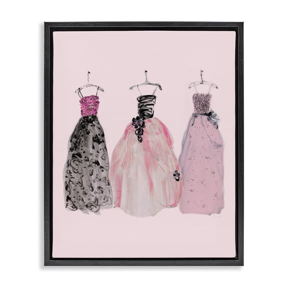 Stupell Industries Trendy Glam Gowns Fashion Painting Black Floater Framed Canvas Art Print Wall Art, 17 x 21