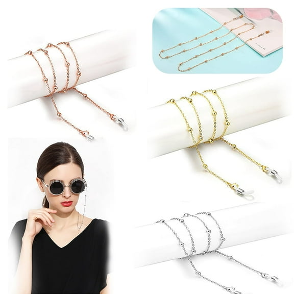 EIMELI 3 Pack 18K Gold Plated Glasses chain for Women (Thick Plating Layer), Sunglass chain String Strap, Eyeglass Retainer Eyewear Holder for Girls (Silver, Gold, Rose gold)