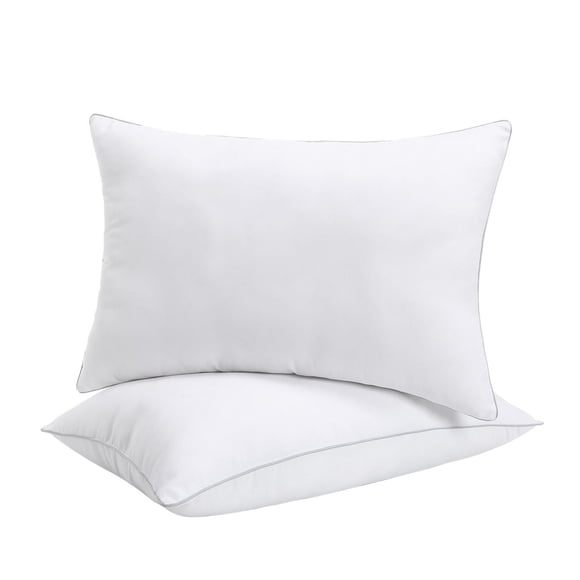 Marina Decoration Oreiller Breathable Sleeping Medium Firm Silver Piping Bed Pillow for Side and Back Sleepers, Hotel Collection Pillows 2 Piece Pack