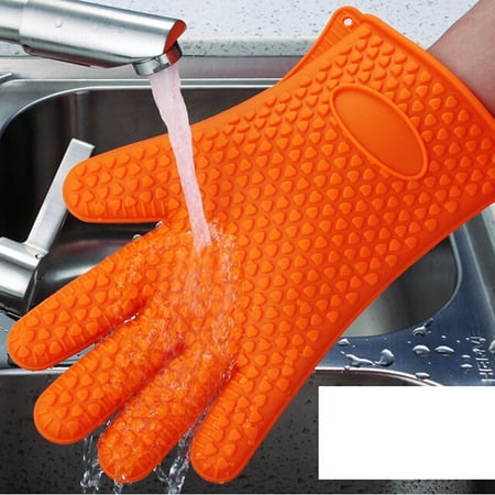 1 Pair 230°C Heat Resistant Silicone Anti-slip Oven Gloves Anti ...
