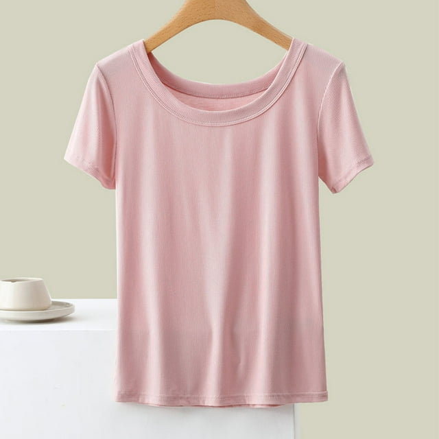 Fiudx Ofertas y Liquidaciones Top de Cuello Redondo de Manga Corta de Color Sólido Informal y de Moda para Mujer