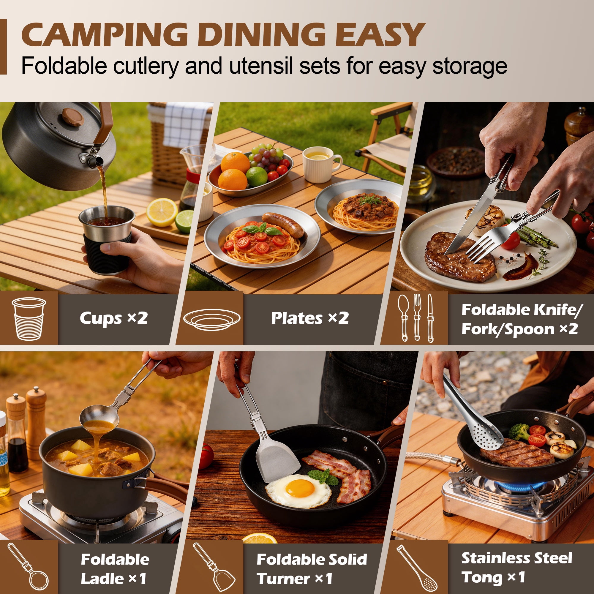 Walchoice 25 Pcs Camping Cookware Mess Kit, Aluminum Pot Pan Kettle Cooking Set for Backpacking Picnic Outdoor, Cookware with Cups Plates Cutleries Kitchenware Mini Grill, Lightweight & Portable