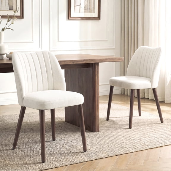 EOP Upholstered Dining Chairs Set of 2, Farmhouse Fabric Kitchen Chairs with Solid Wood Legs, Modern Restaurant & Cafe Side Chairs for Home Dining Room, Beige