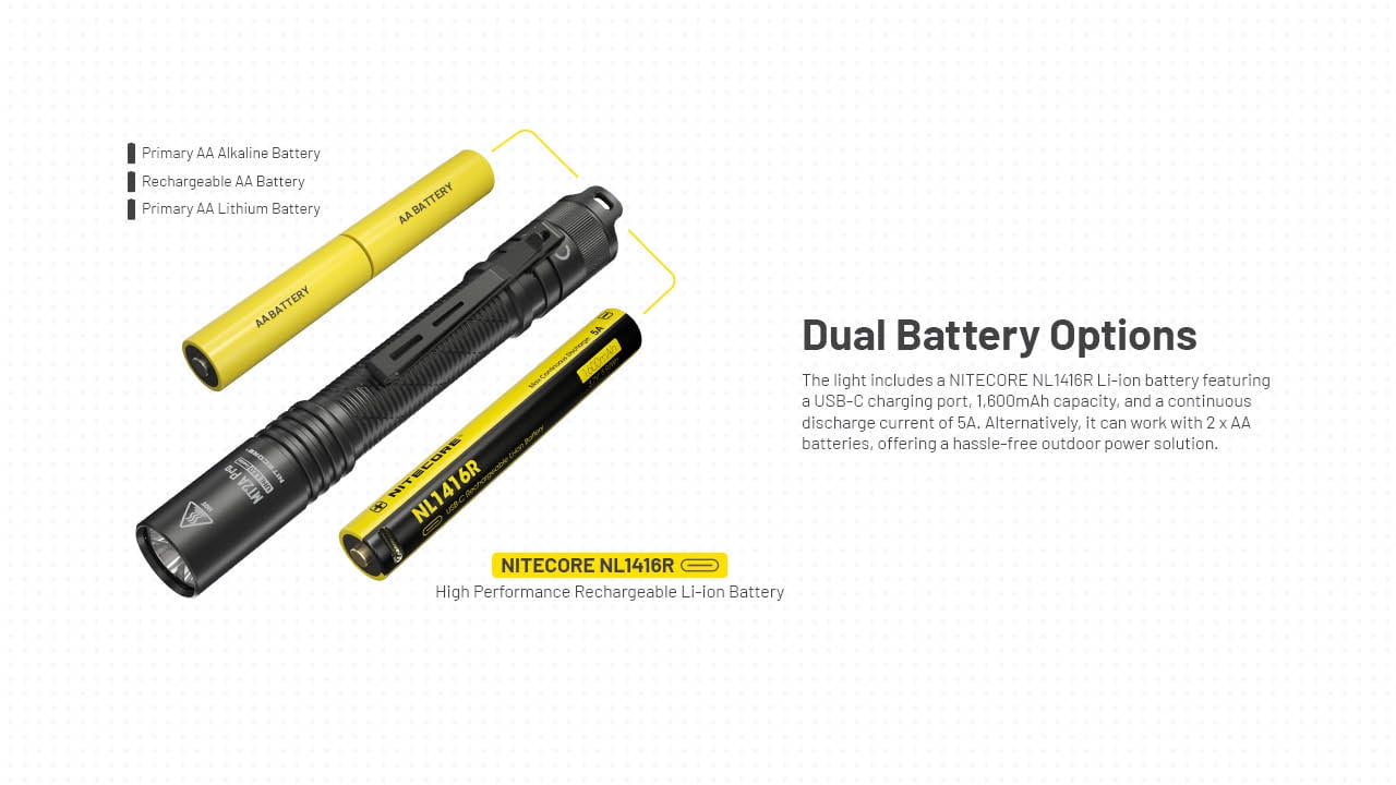Nitecore MT2A Pro 1000 Lumen LED EDC Rechargeable Flashlight Use 2x AA with Nitecore Sticker