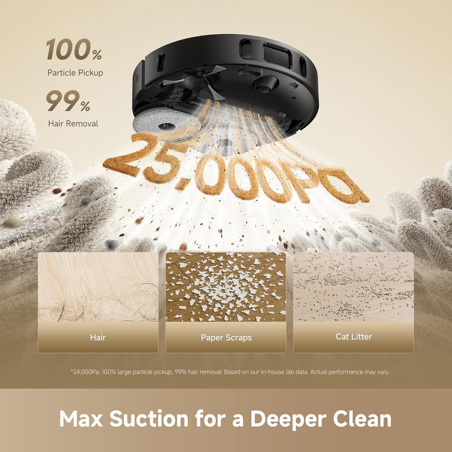 DREAME Robot Vacuum and Mop, 25000Pa Suction, Pet Hair Anti-Tangle, 100 Days Auto-Empty, Self Mop Cleaning & Drying, Mop Extend for Edge Cleaning, Smart Obstacle Avoidance, Voice & App Control,Black