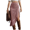 thumbnail image 2 of Women's High Waisted Midi Wrap Skirt Faux Suede Fringe Hem Side Split Asymmetrical Pencil Skirt Elegant Boho Style For Club Party Night Out, 2 of 7