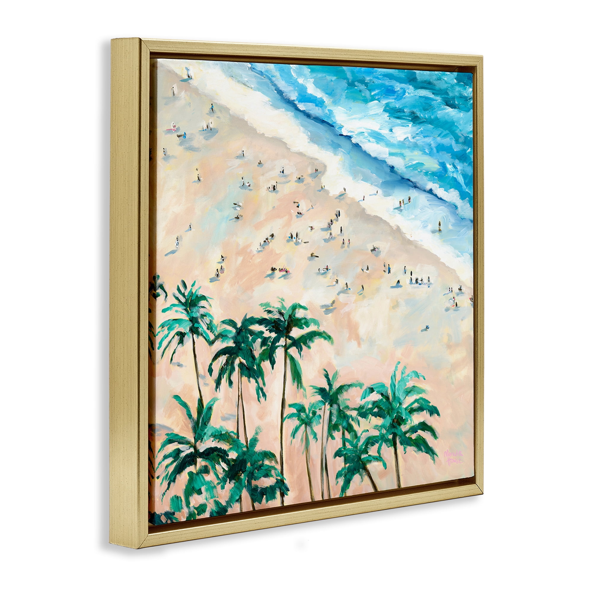 Stupell Industries Waikiki Beach Overview Gold Framed Floater Canvas Wall Art, design by Meredith Howse