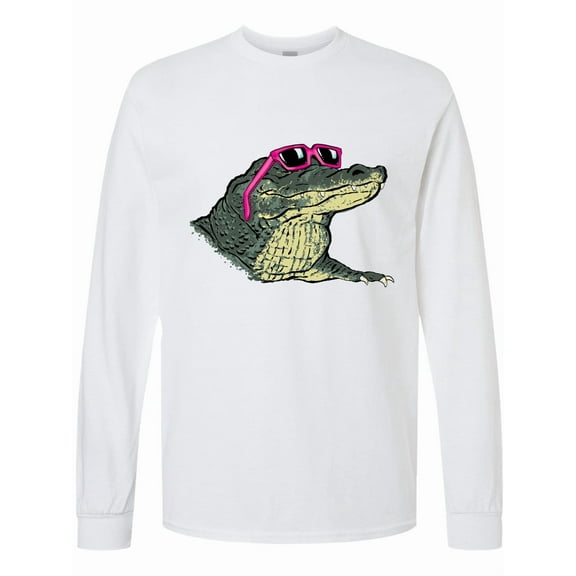 Inktastic Sunny Gator in Pink Sunglasses Long Sleeve T-Shirt