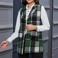 thumbnail image 6 of cocolona Womens Collared Plaid Mid-Length Sleeveless Jackets Button Down Vintage Winter Fall Coat With Belt, 6 of 7