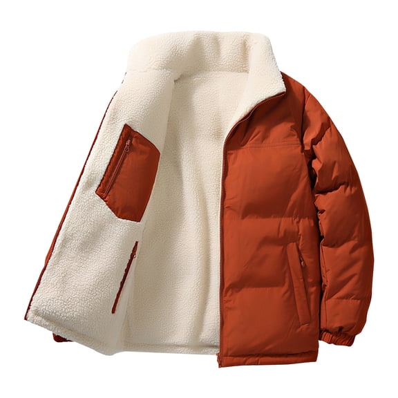 Aueoeo Men's Quilted Coats Lined Jacket Stand Collar Full Zip Jacket Thick Sherpa Warm Winter Outwear Multi Pockets Yellow X-Large