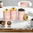 thumbnail image 4 of LINFANG 3Pcs Tea Coffee Sugar Canister Metal Kitchen Container with Airtight Bamboo Lid Countertop Round Coffee Storage Jar for Beans Flour Spice, 4 of 9