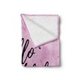 thumbnail image 2 of Hello Soft Flannel Fleece Throw Blanket, Romantic Phrase with Hand Lettering and Color Splashes on Backdrop, Cozy Plush for Indoor and Outdoor Use, 60" x 80", Lilac Magenta Black, by Ambesonne, 2 of 5